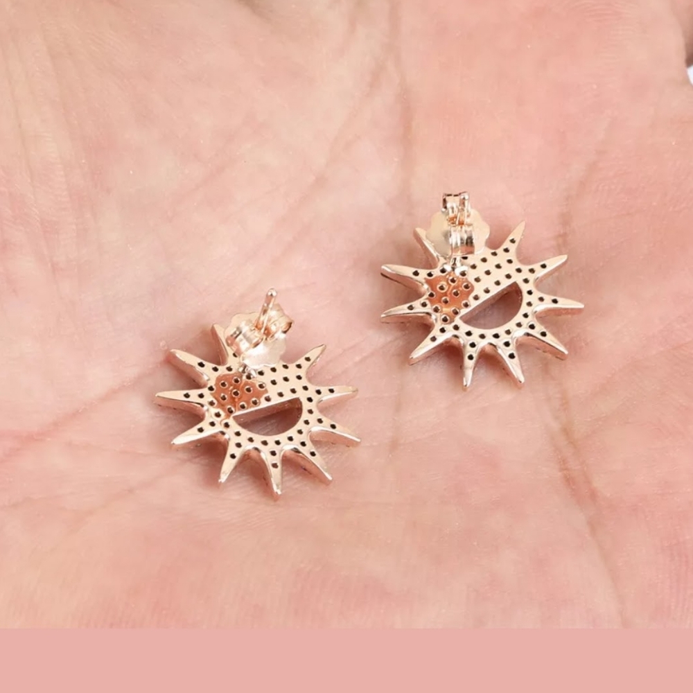 Blue sapphire smiling sun rose gold earrings - Picture 2 of 4